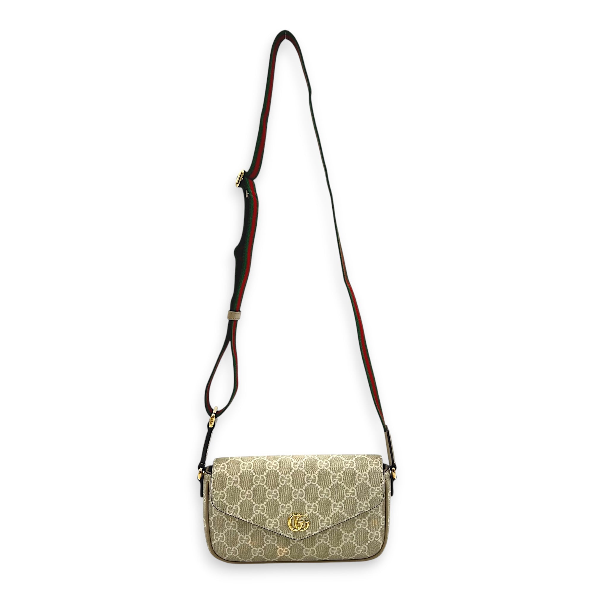 Ophidia Pochette on Strap Shoulder Bag White in Coated Canvas, Gold hardware