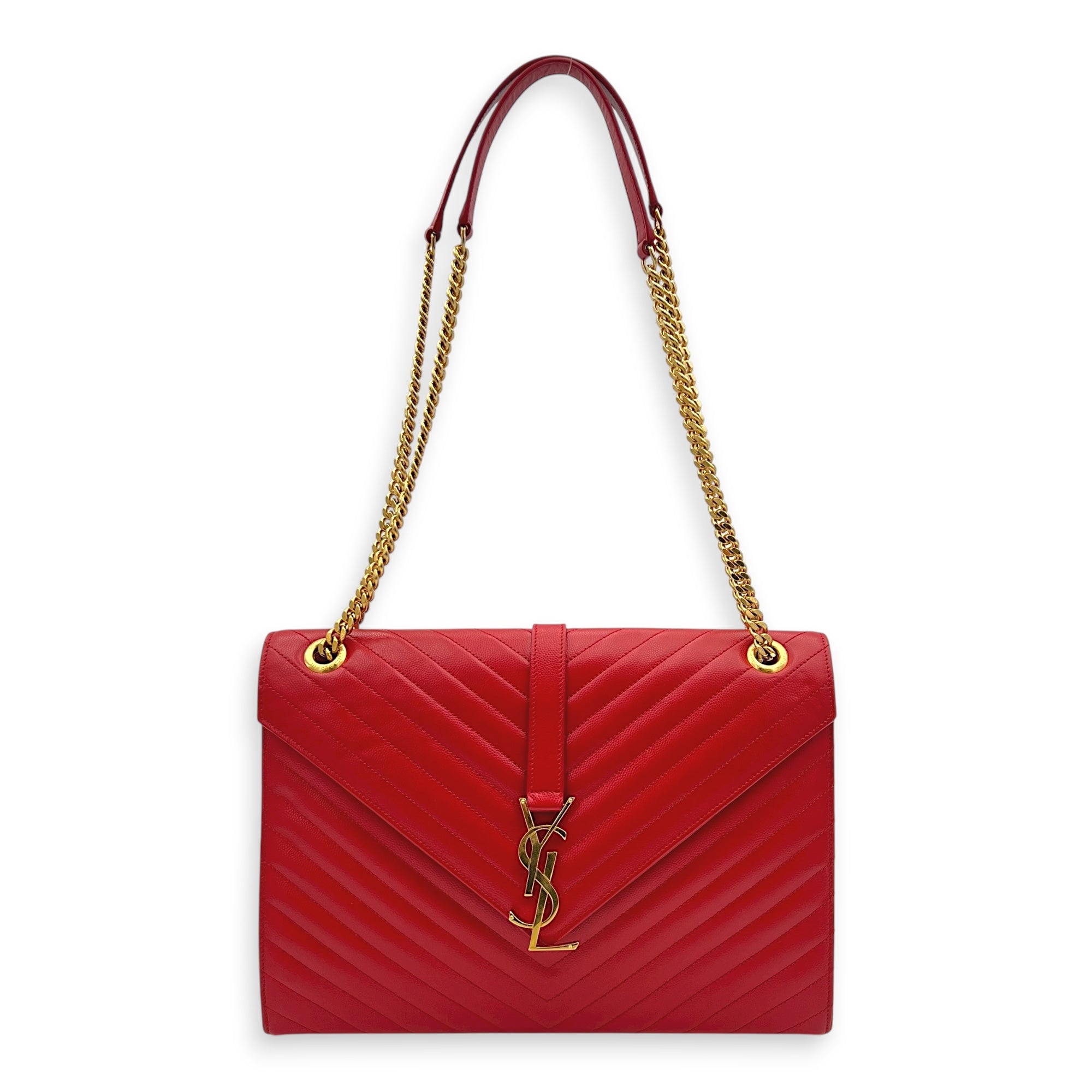 Envelope Shoulder Bag Large Red in Caviar Leather, Gold hardware