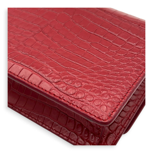 Sunset Wallet On Chain Red in Crocodile Embossed Calfskin, Silver hardware