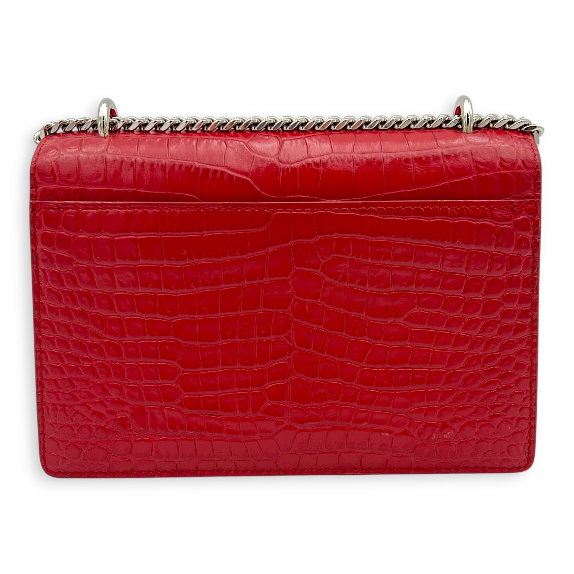 Sunset Wallet On Chain Red in Crocodile Embossed Calfskin, Silver hardware