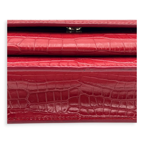 Sunset Wallet On Chain Red in Crocodile Embossed Calfskin, Silver hardware