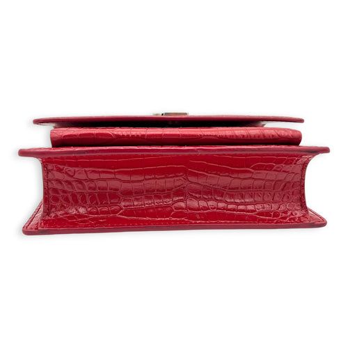 Sunset Wallet On Chain Red in Crocodile Embossed Calfskin, Silver hardware