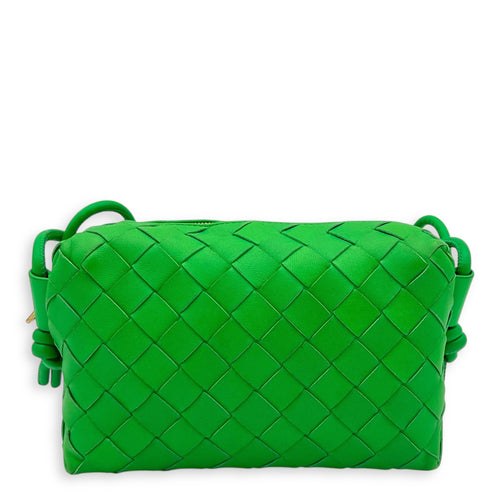 Intrecciato Crossbody Bag Green in Calfskin, Gold hardware