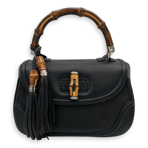 Bamboo Top Handle Bag Black in Calfskin, Silver hardware