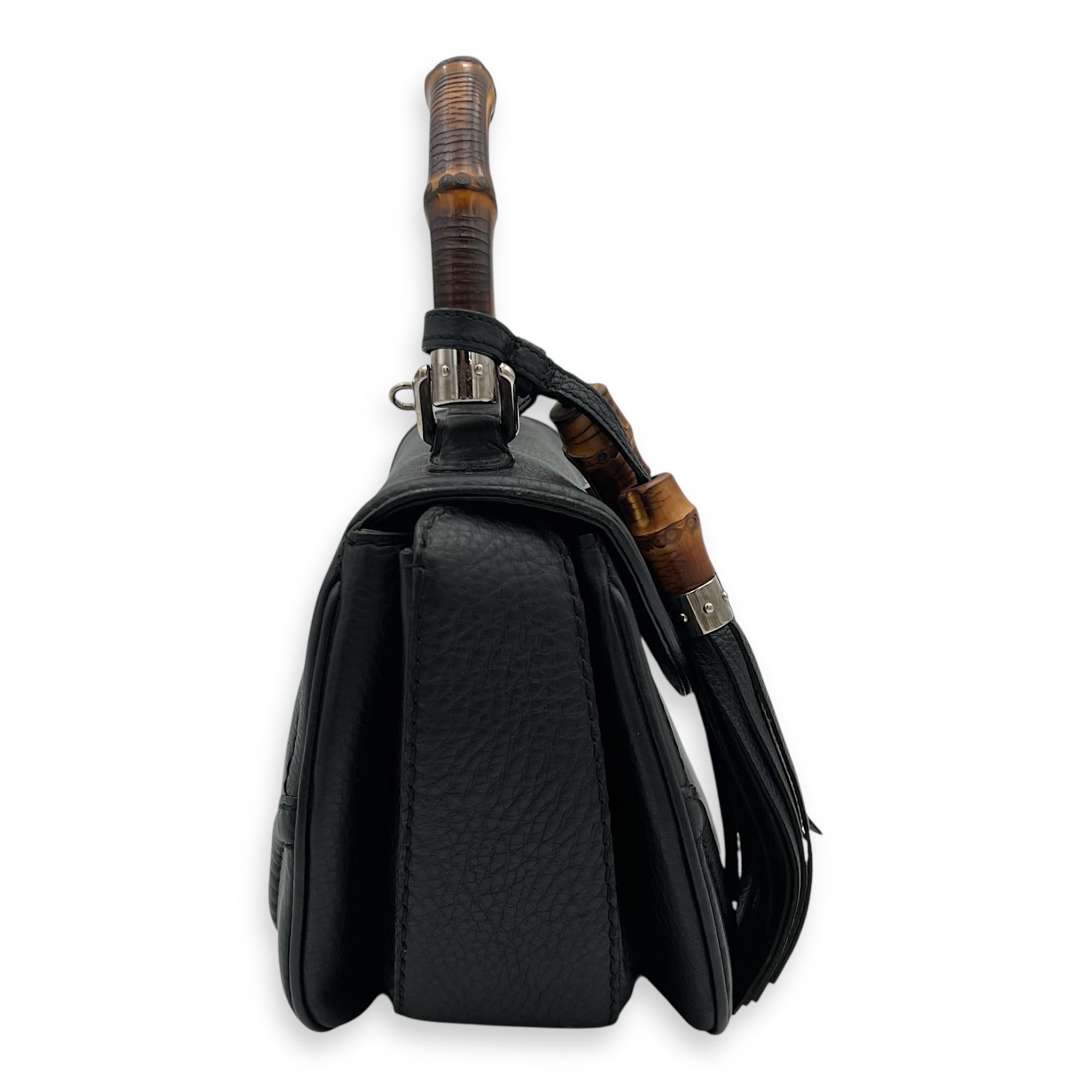 Bamboo Top Handle Bag Black in Calfskin, Silver hardware