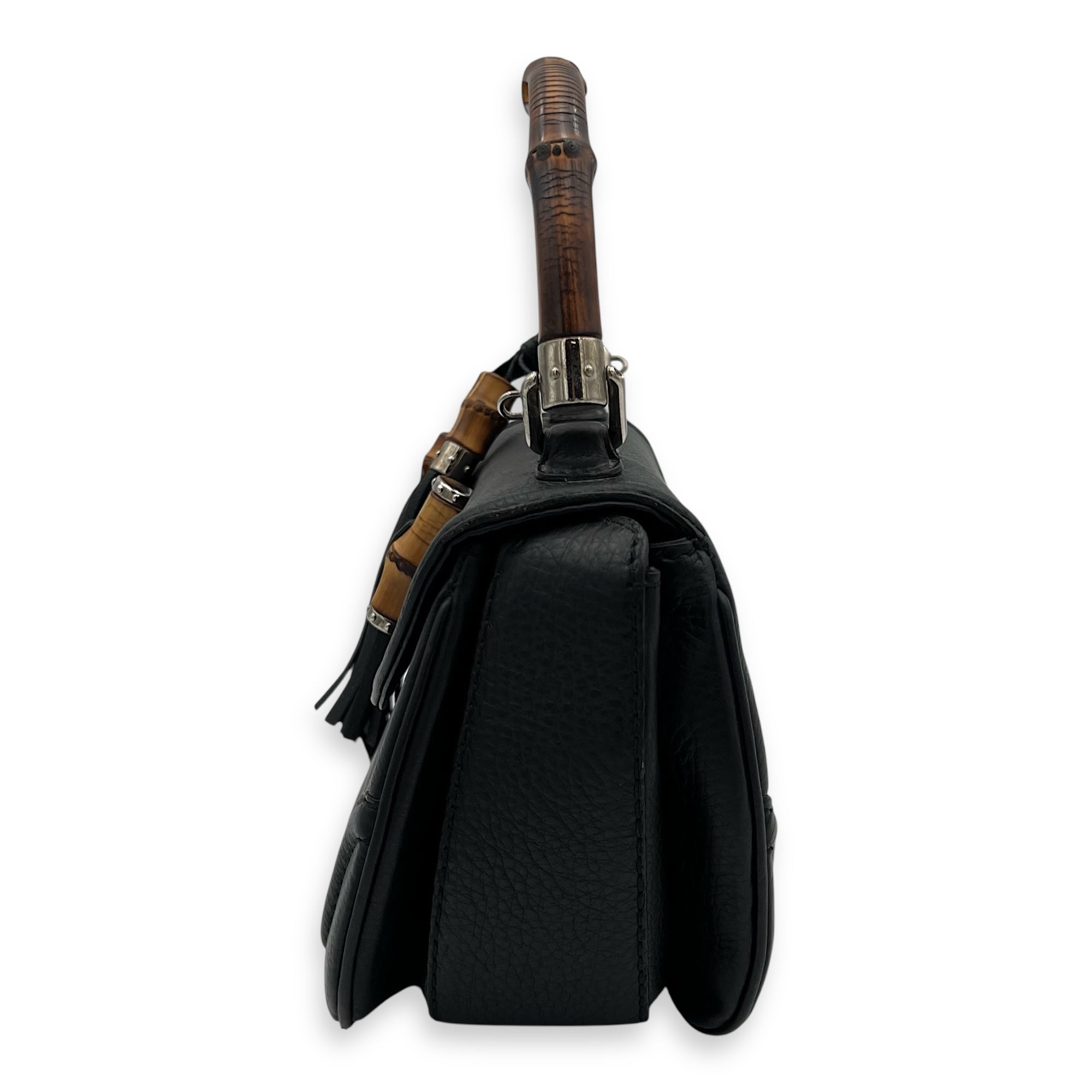 Bamboo Top Handle Bag Black in Calfskin, Silver hardware