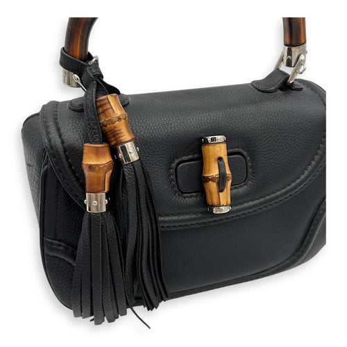 Bamboo Top Handle Bag Black in Calfskin, Silver hardware