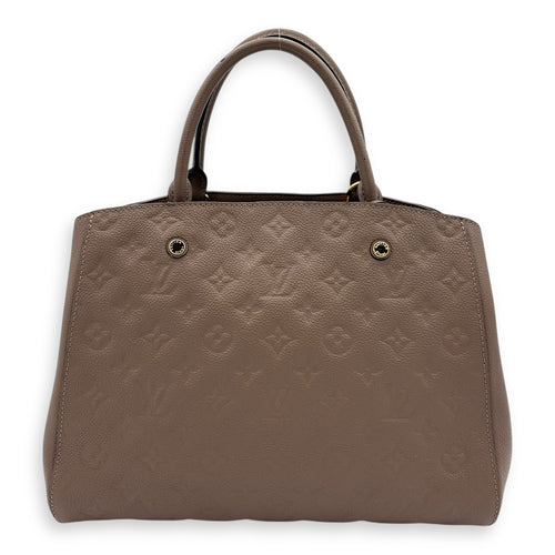 Montaigne Top Handle Bag MM Beige in Empreinte Leather, Gold hardware