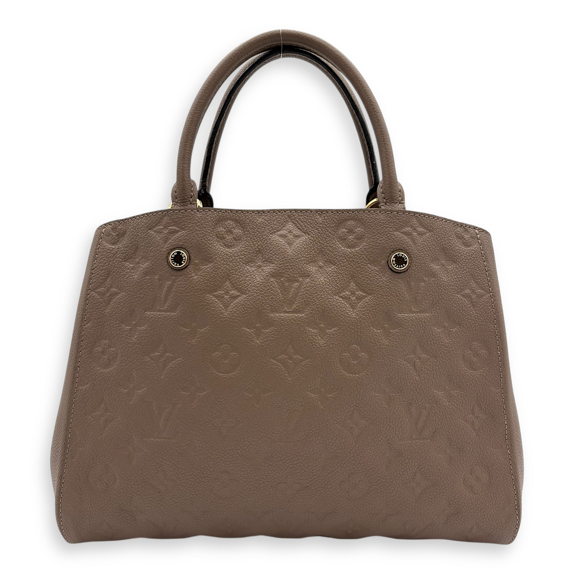 Montaigne Top Handle Bag MM Beige in Empreinte Leather, Gold hardware