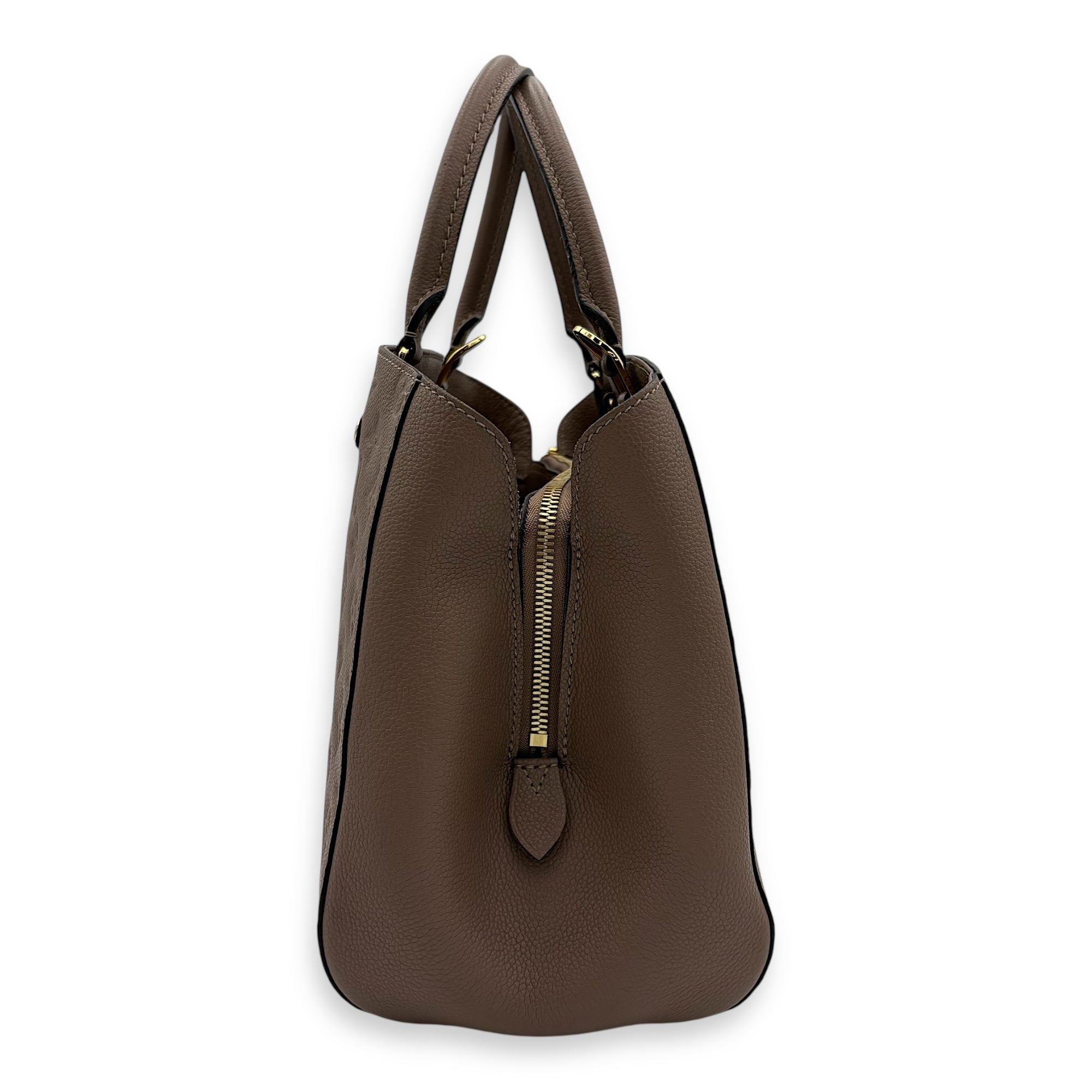 Montaigne Top Handle Bag MM Beige in Empreinte Leather, Gold hardware