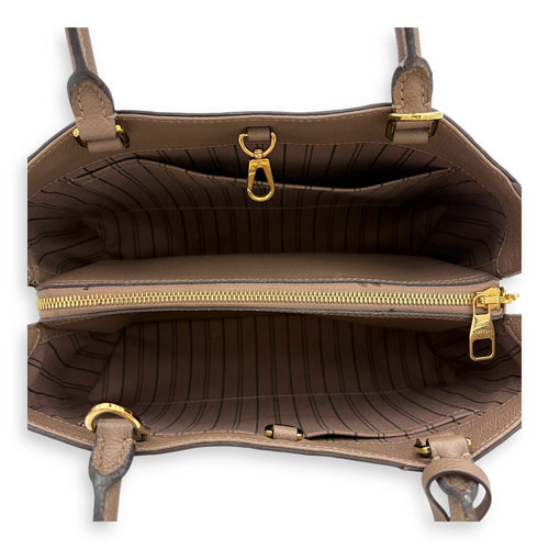 Montaigne Top Handle Bag MM Beige in Empreinte Leather, Gold hardware