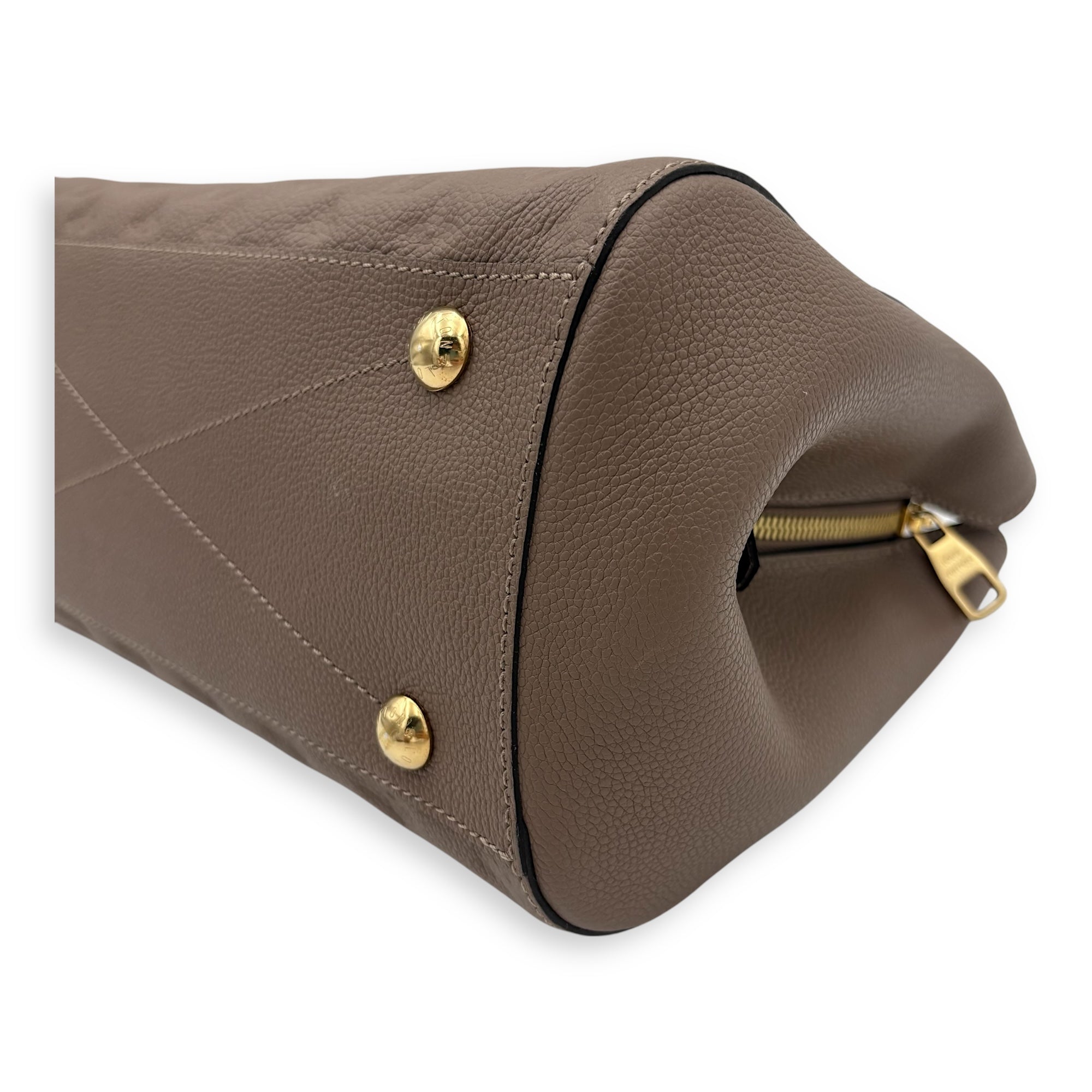 Montaigne Top Handle Bag MM Beige in Empreinte Leather, Gold hardware