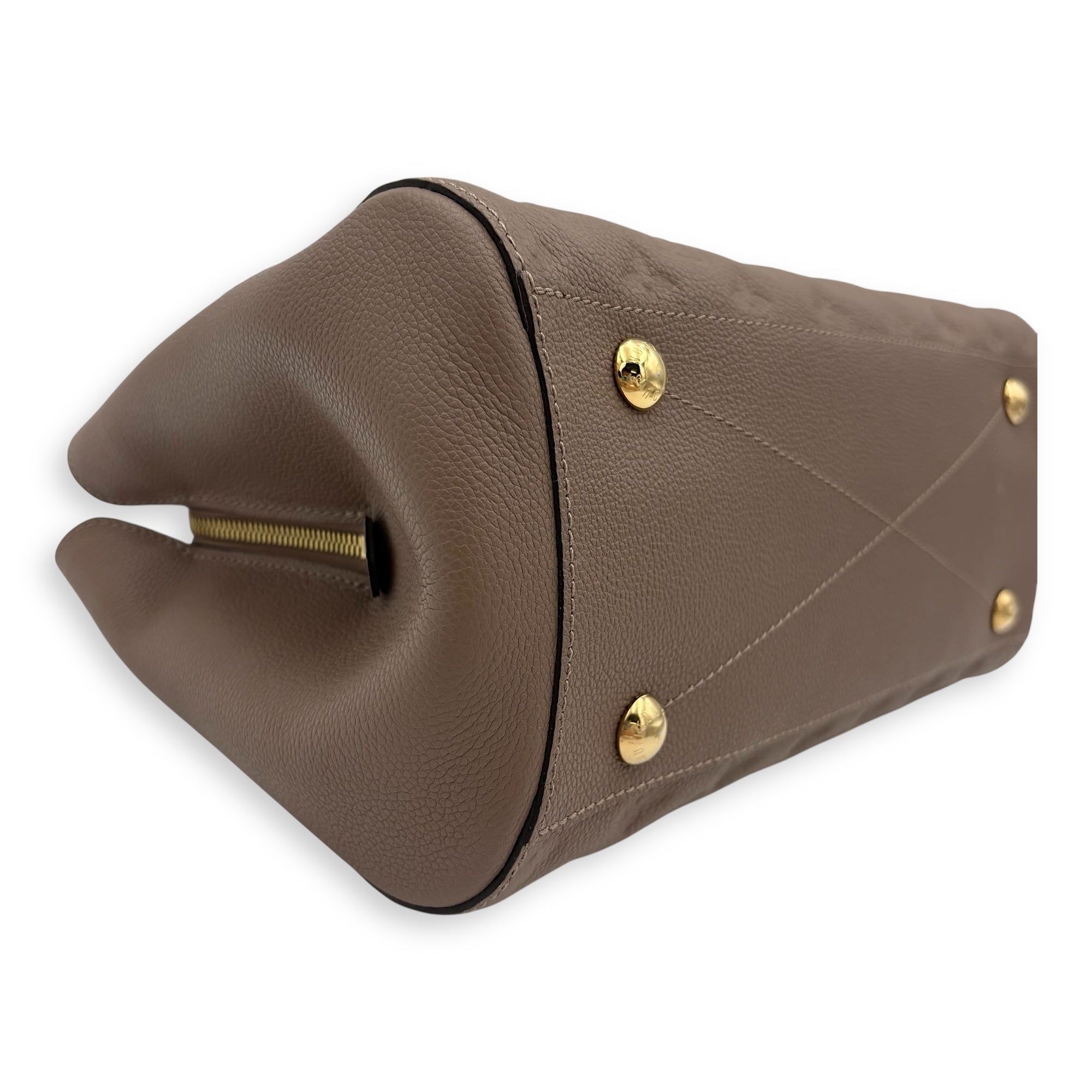 Montaigne Top Handle Bag MM Beige in Empreinte Leather, Gold hardware