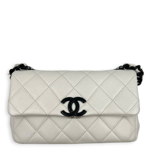 My Everything Shoulder Bag White in Caviar Leather, Black hardware