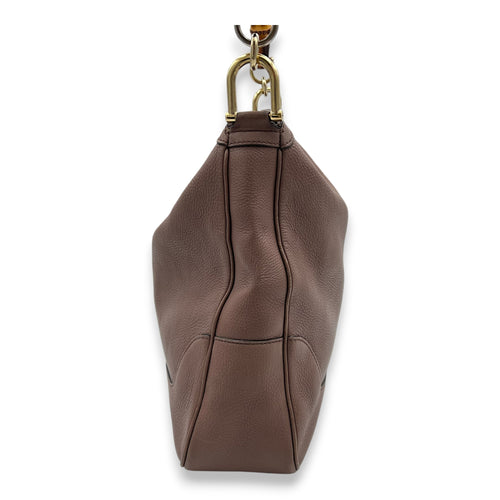 Bamboo Top Handle Bag Brown in Calfskin, Gold hardware