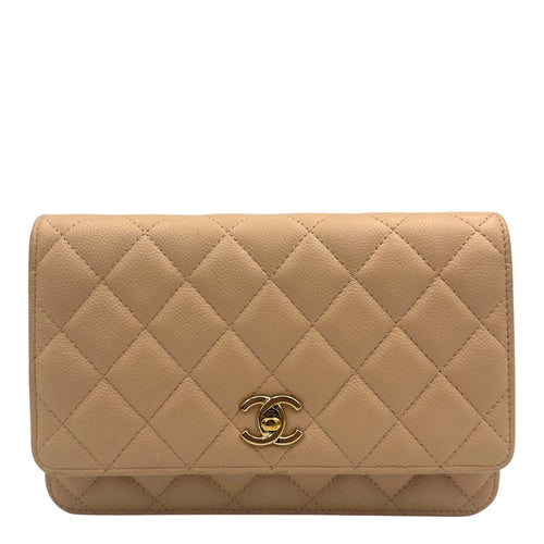 CC Bow Pink Wallet On Chain in Caviar Leather, Gold hardware