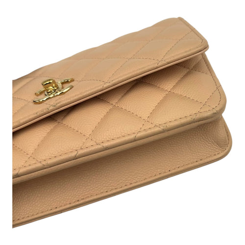 CC Bow Pink Wallet On Chain in Caviar Leather, Gold hardware