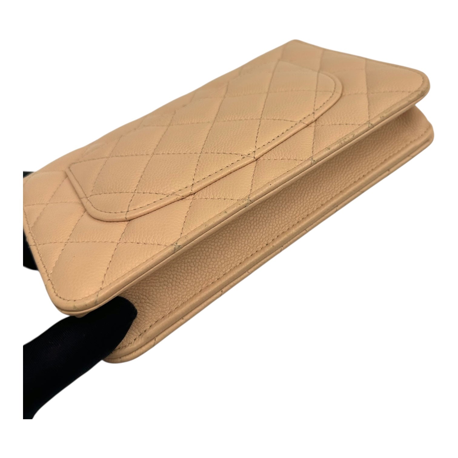 CC Bow Pink Wallet On Chain in Caviar Leather, Gold hardware