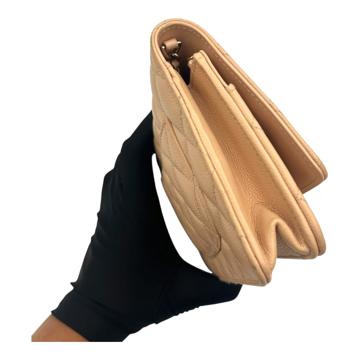 CC Bow Pink Wallet On Chain in Caviar Leather, Gold hardware