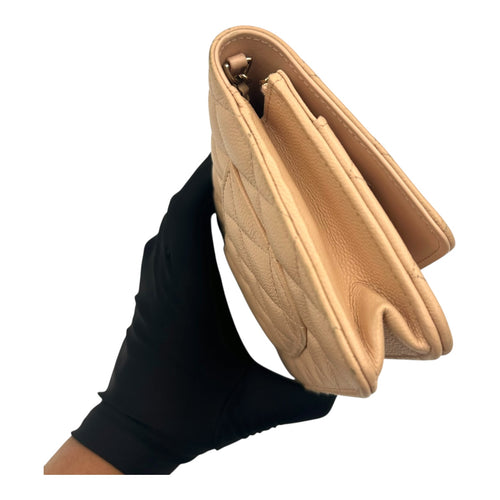 CC Bow Pink Wallet On Chain in Caviar Leather, Gold hardware