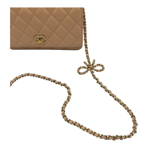 CC Bow Pink Wallet On Chain in Caviar Leather, Gold hardware