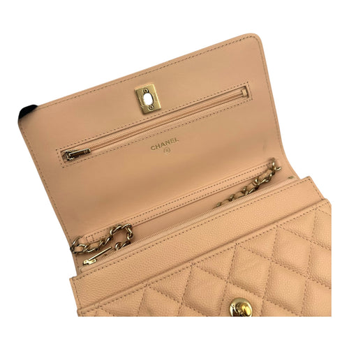 CC Bow Pink Wallet On Chain in Caviar Leather, Gold hardware