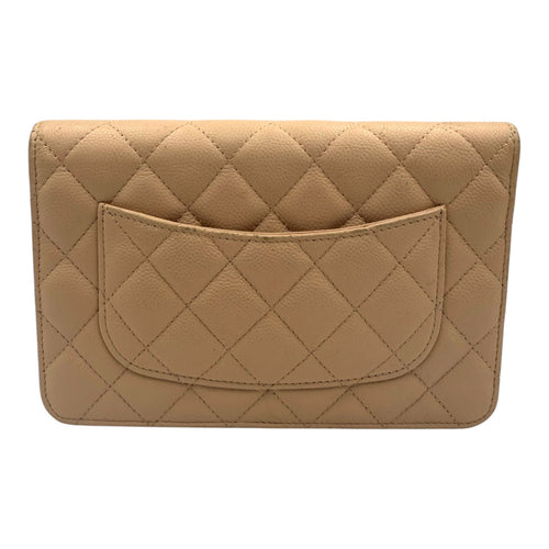 CC Bow Pink Wallet On Chain in Caviar Leather, Gold hardware