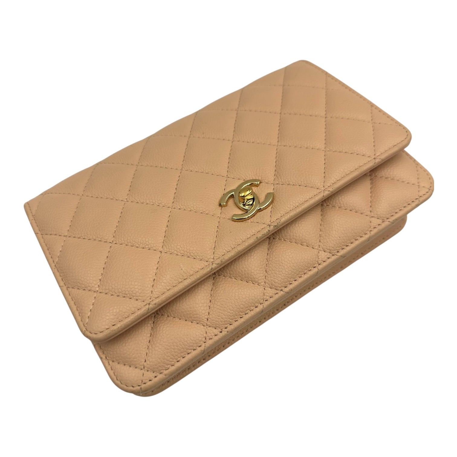 CC Bow Pink Wallet On Chain in Caviar Leather, Gold hardware