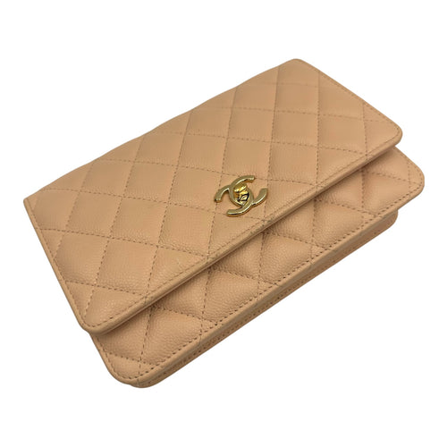 CC Bow Pink Wallet On Chain in Caviar Leather, Gold hardware