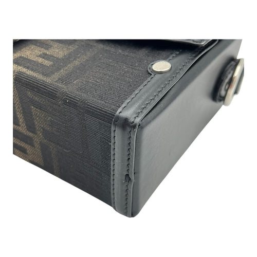 Baguette Box Top Handle Bag Black in Canvas, Silver hardware