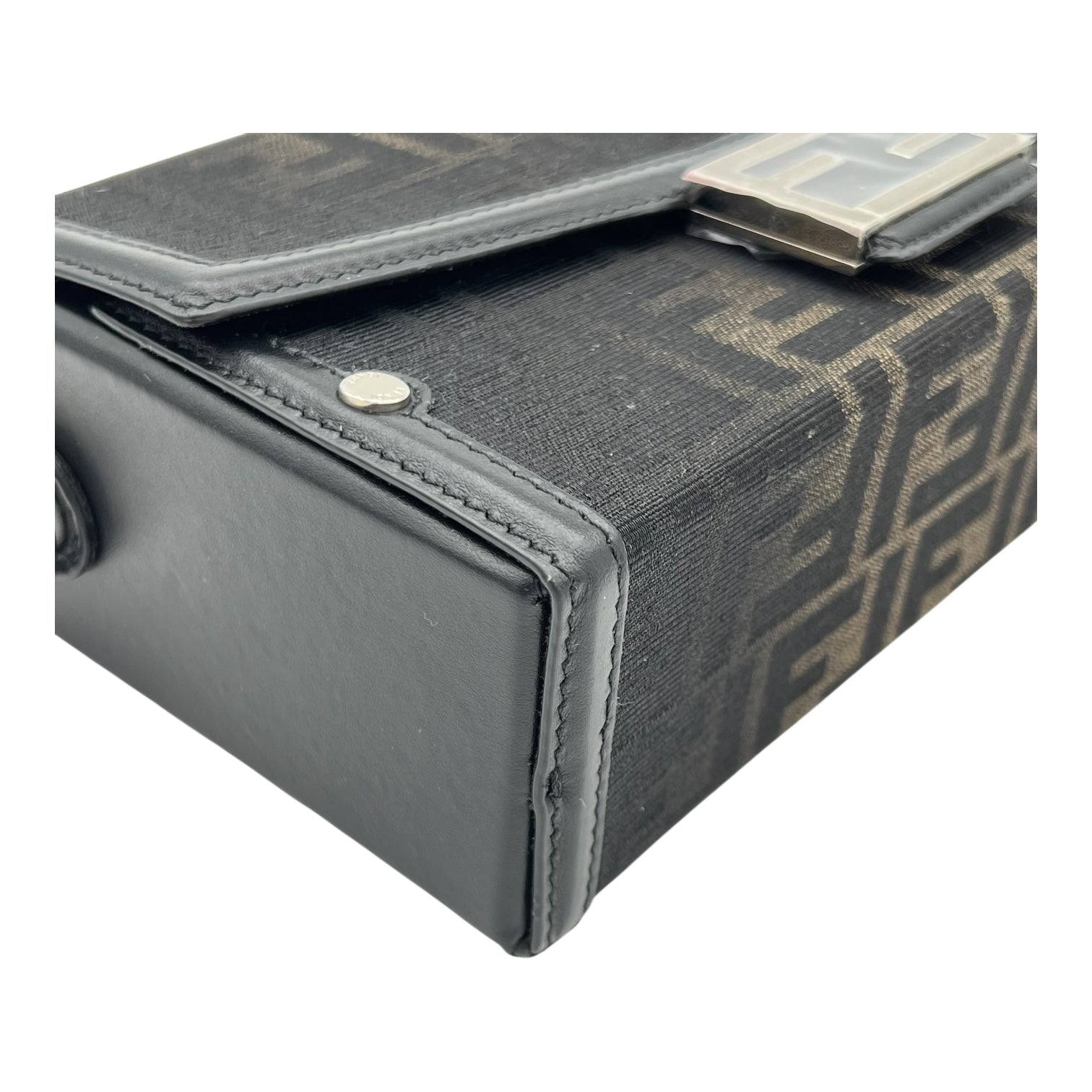 Baguette Box Top Handle Bag Black in Canvas, Silver hardware
