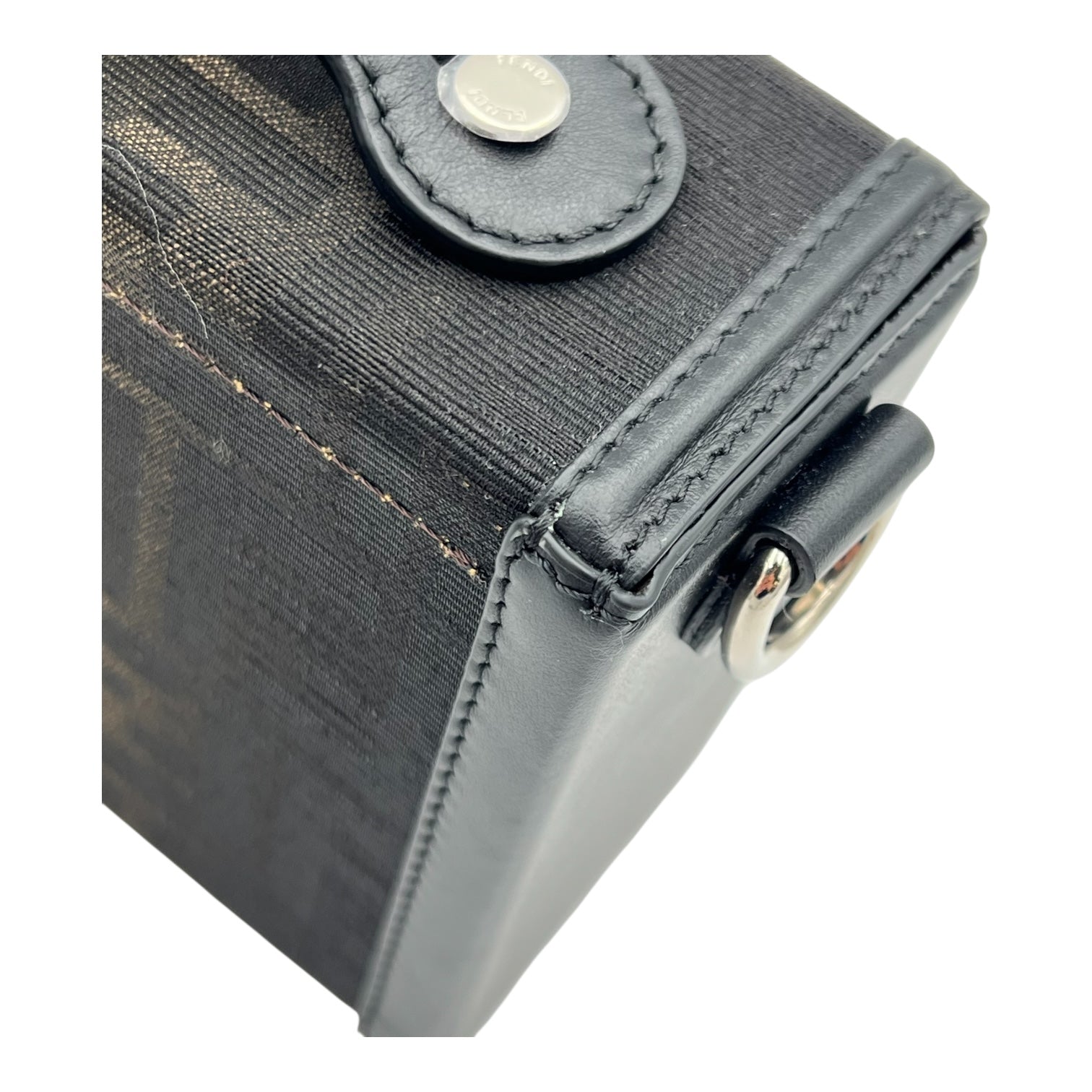 Baguette Box Top Handle Bag Black in Canvas, Silver hardware