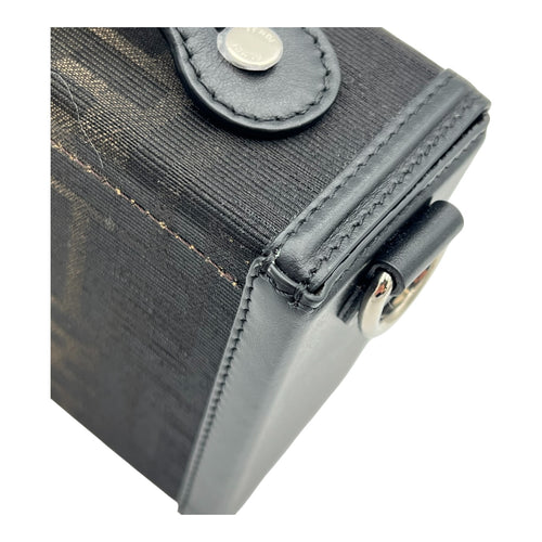 Baguette Box Top Handle Bag Black in Canvas, Silver hardware