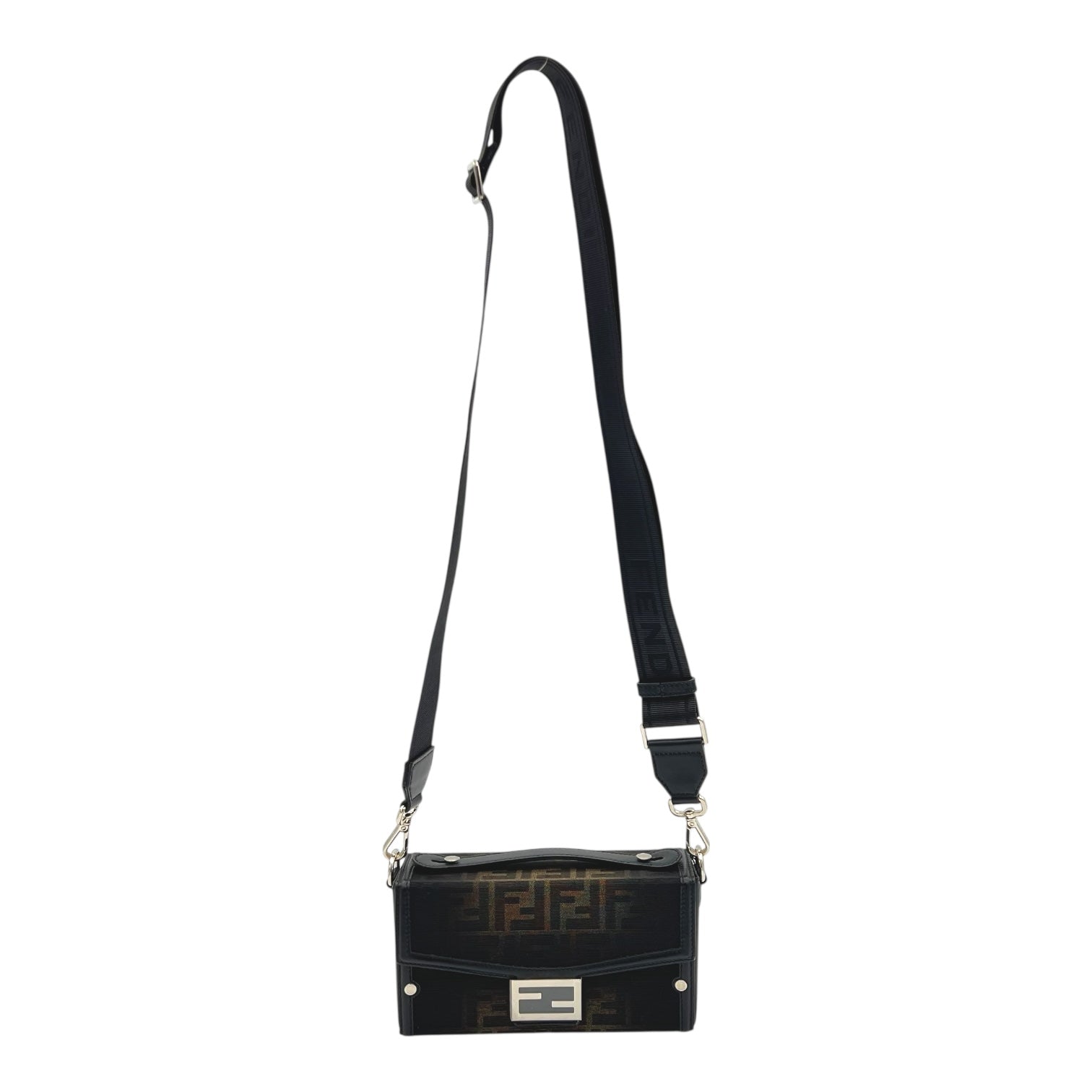 Baguette Box Top Handle Bag Black in Canvas, Silver hardware