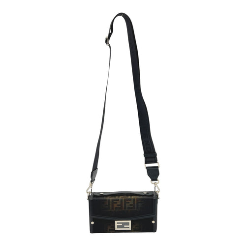 Baguette Box Top Handle Bag Black in Canvas, Silver hardware