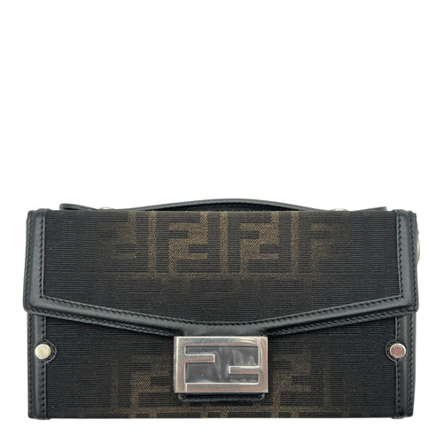 Baguette Box Top Handle Bag Black in Canvas, Silver hardware