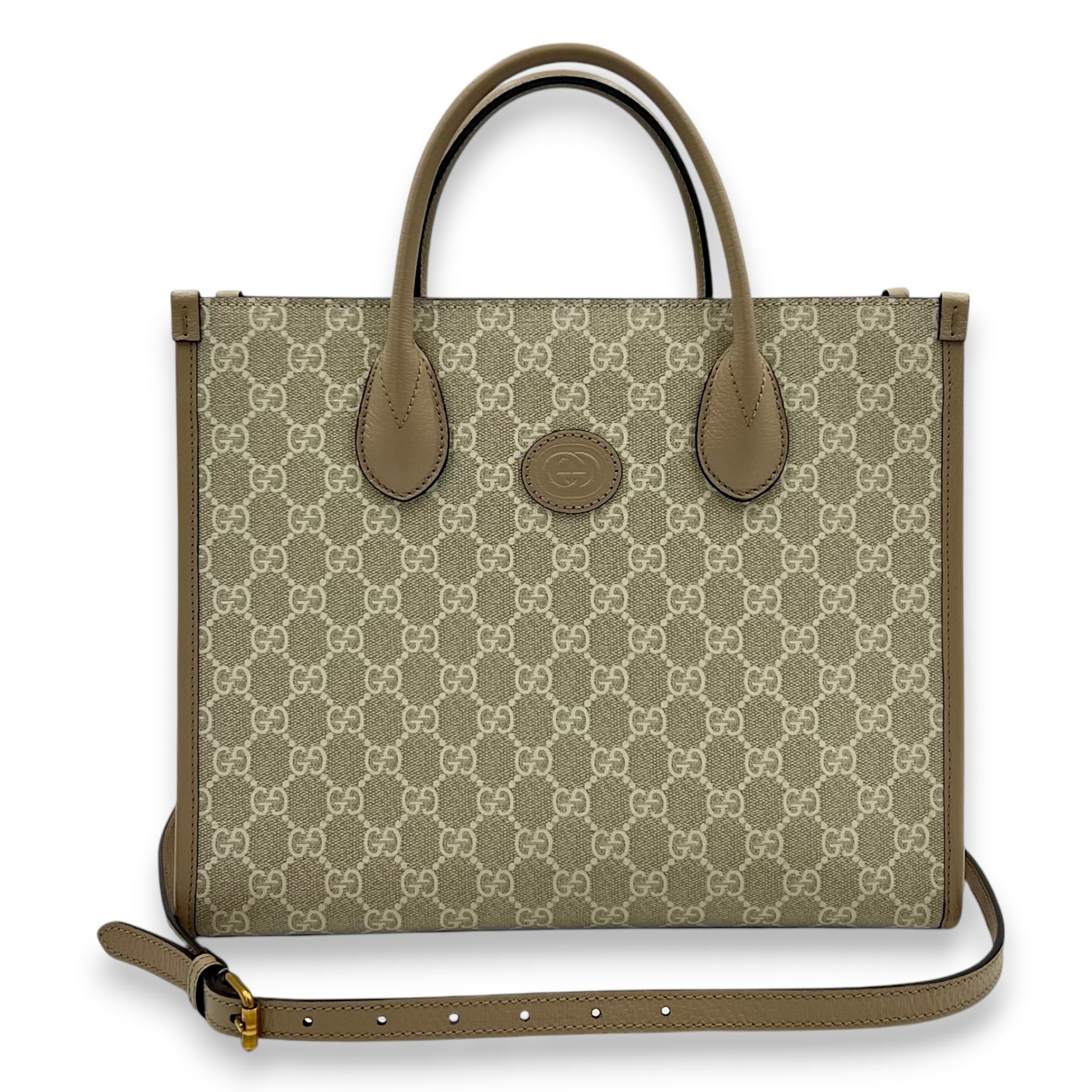 Interlocking G Tote Bag White in Coated Canvas, Gold hardware