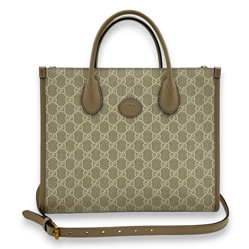 Interlocking G Tote Bag White in Coated Canvas, Gold hardware