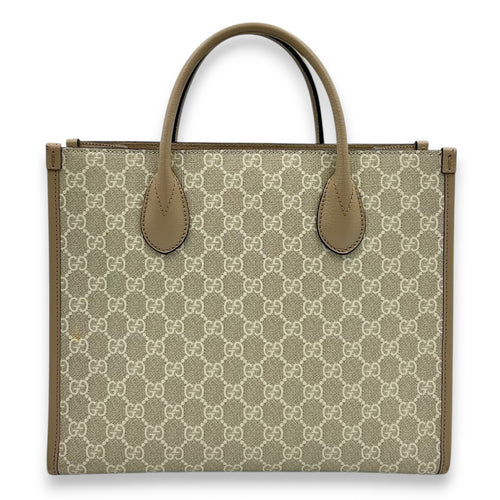 Interlocking G Tote Bag White in Coated Canvas, Gold hardware