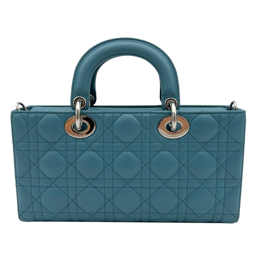 Lady D-Joy Medium Blue Top Handle Bag in Lambskin, Silver hardware