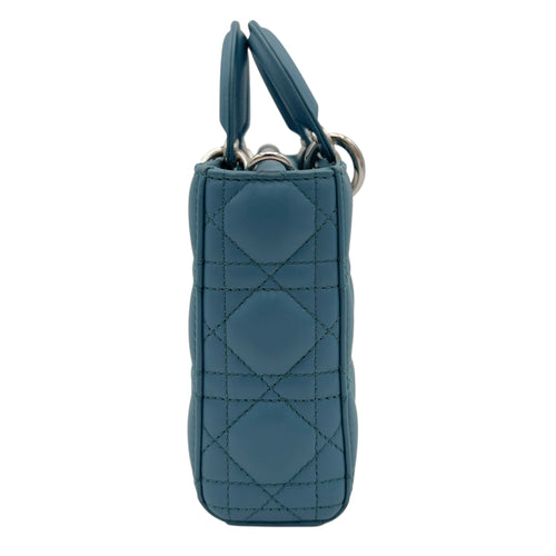 Lady D-Joy Medium Blue Top Handle Bag in Lambskin, Silver hardware