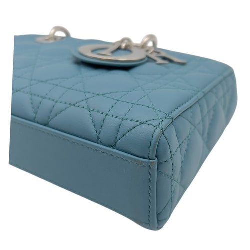 Lady D-Joy Medium Blue Top Handle Bag in Lambskin, Silver hardware