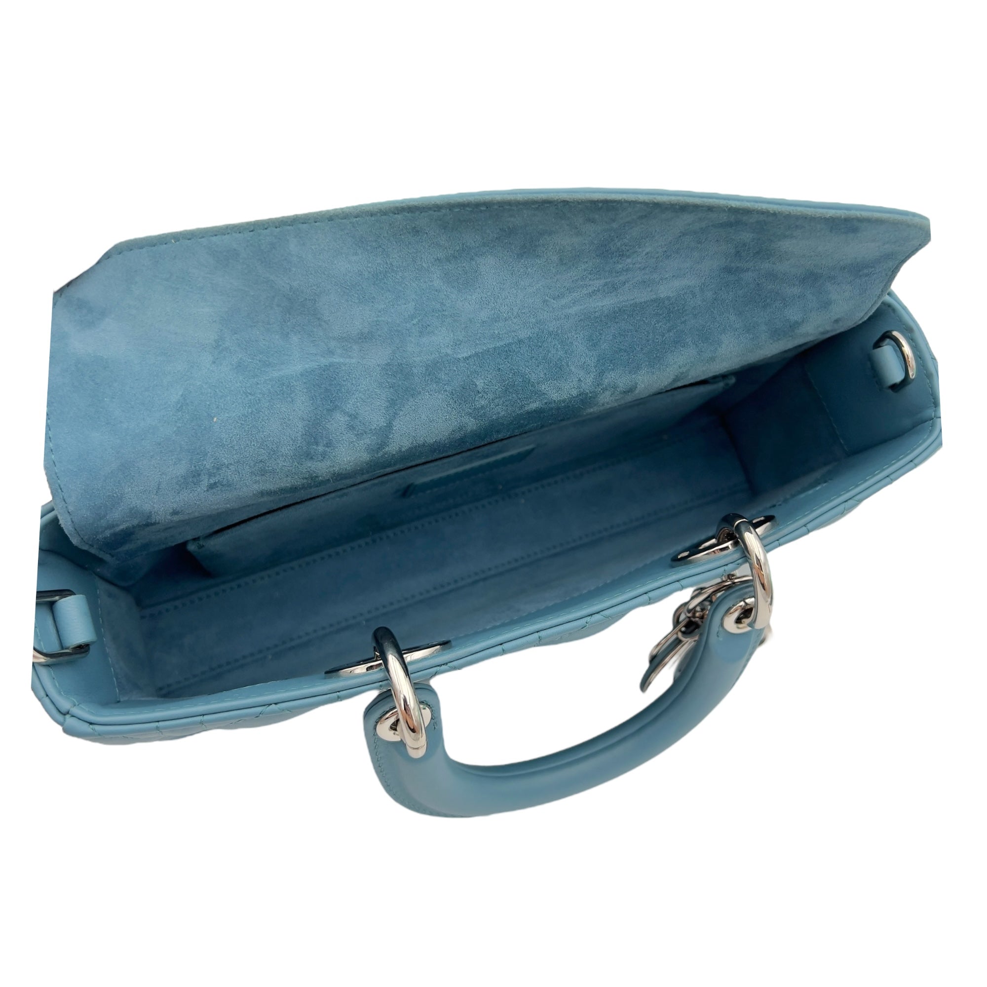 Lady D-Joy Medium Blue Top Handle Bag in Lambskin, Silver hardware