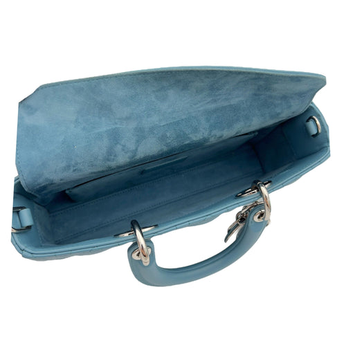 Lady D-Joy Medium Blue Top Handle Bag in Lambskin, Silver hardware