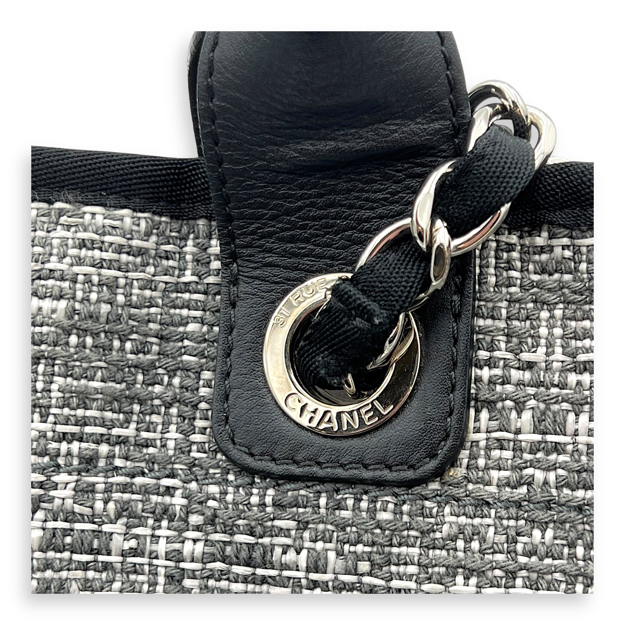 Deauville Tote Bag Grey in Tweed, Silver hardware