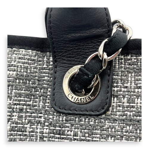 Deauville Tote Bag Grey in Tweed, Silver hardware