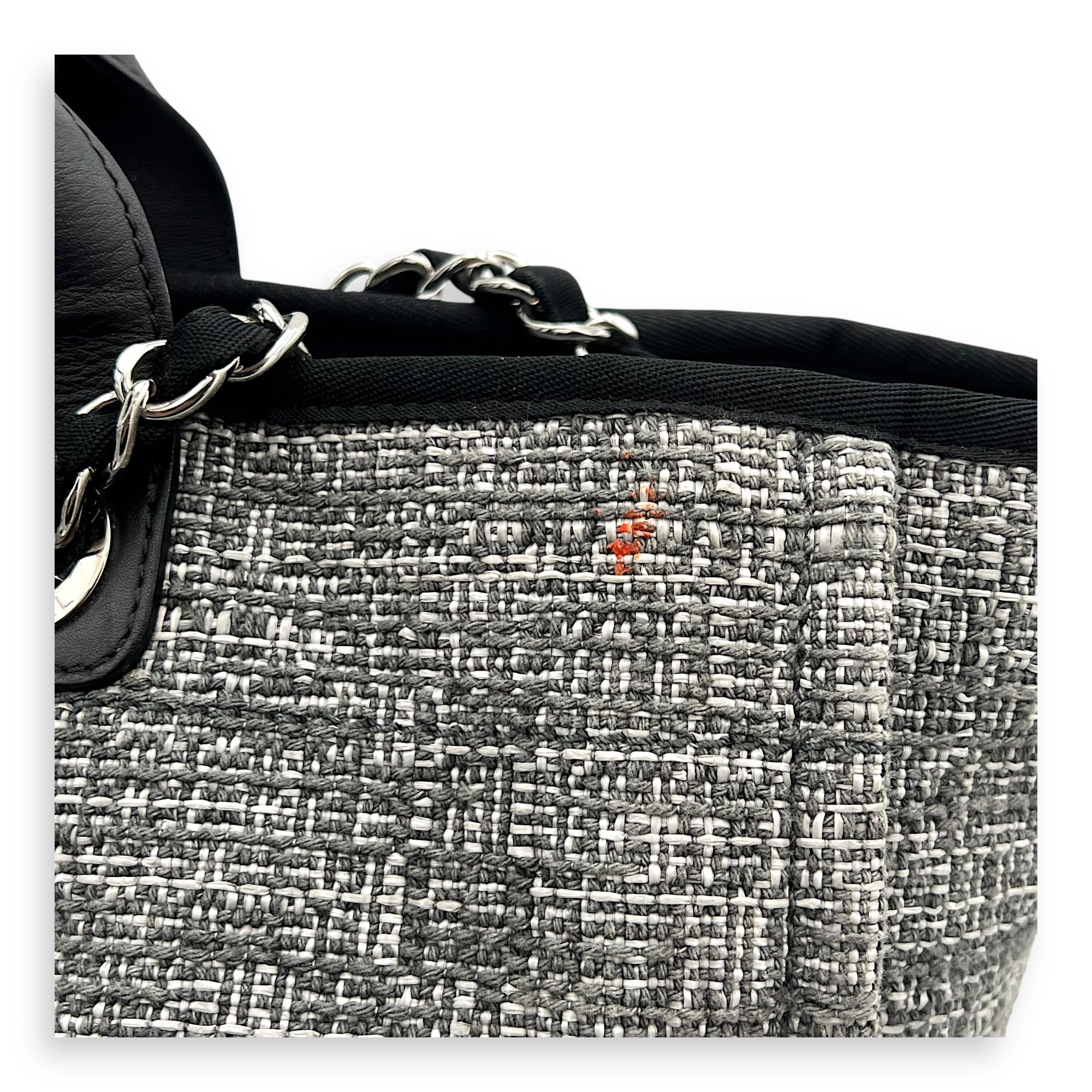Deauville Tote Bag Grey in Tweed, Silver hardware
