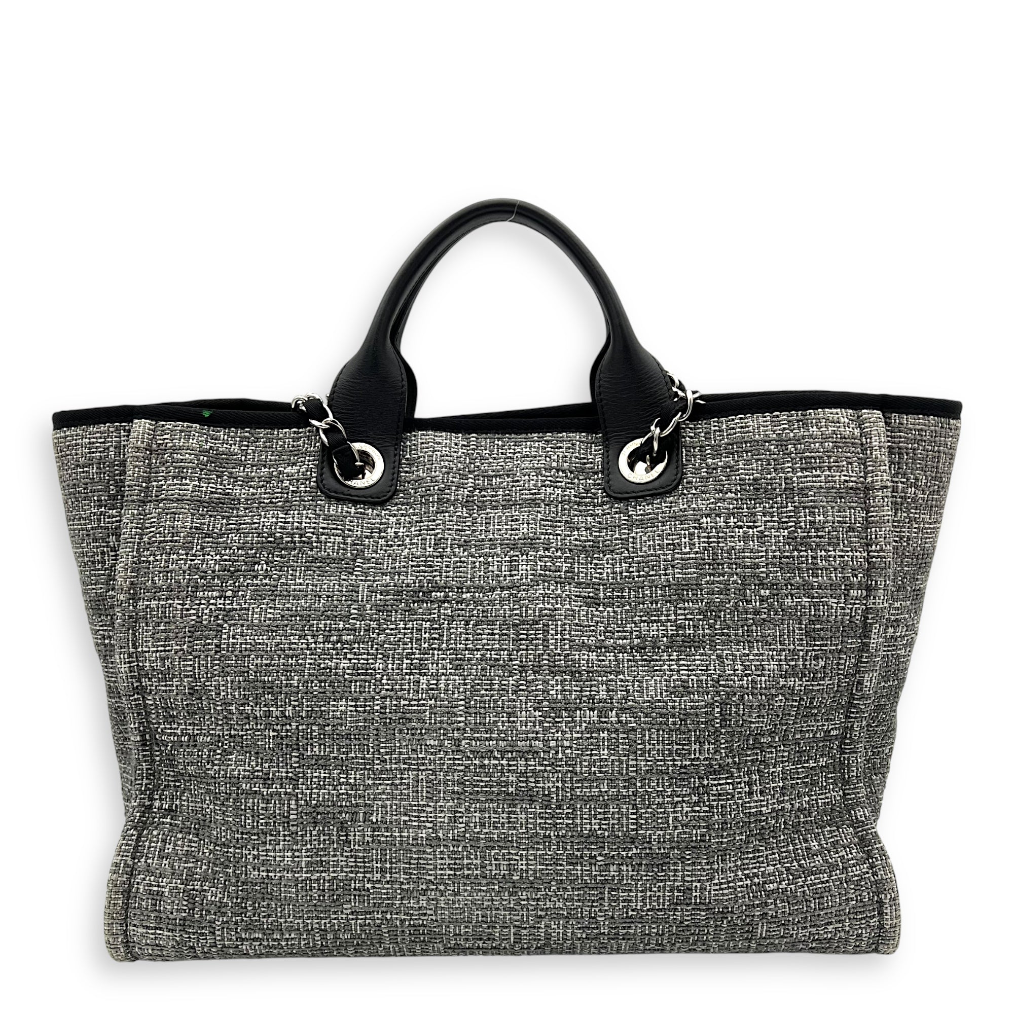 Deauville Tote Bag Grey in Tweed, Silver hardware