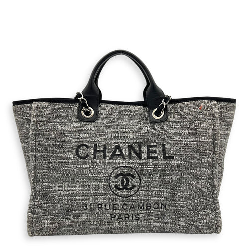 Deauville Tote Bag Grey in Tweed, Silver hardware