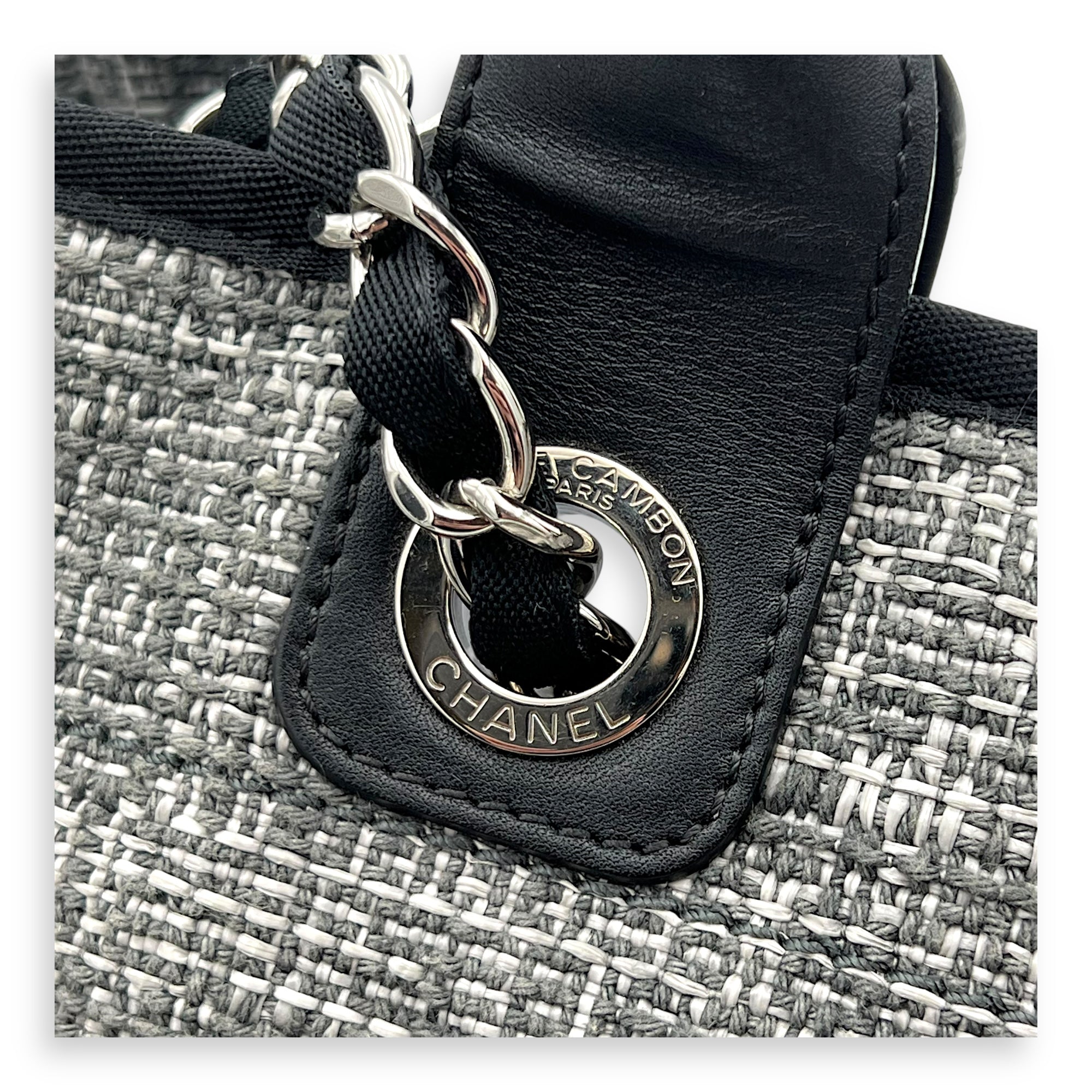 Deauville Tote Bag Grey in Tweed, Silver hardware